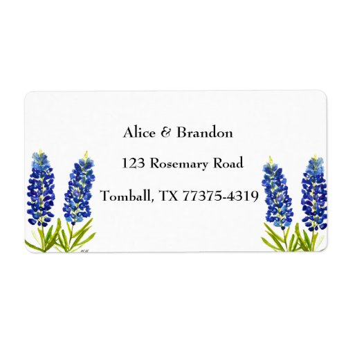 Bluebonnets Texas State Flowers Lupine Watercolor Label