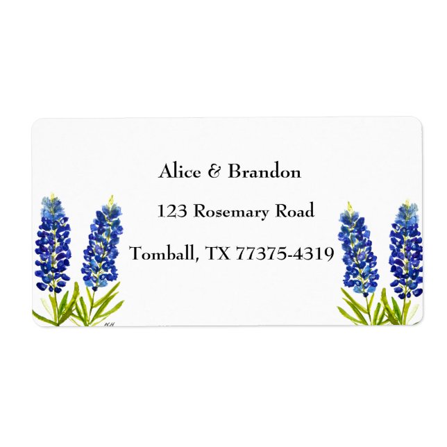 Bluebonnets Texas State Flowers Lupine Watercolor Label (Front)