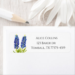 Bluebonnets Texas State Flowers Lupine Watercolor Label
