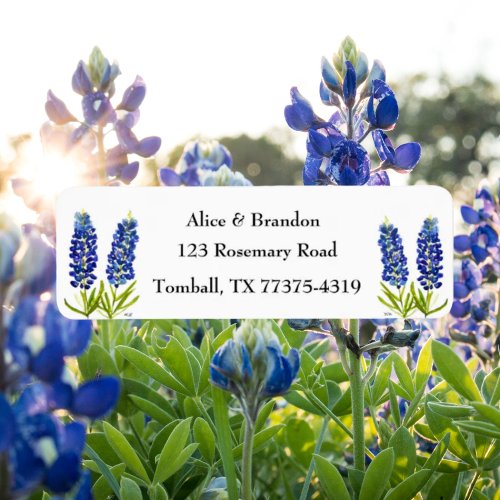 Bluebonnets Texas State Flowers Lupine Watercolor Label