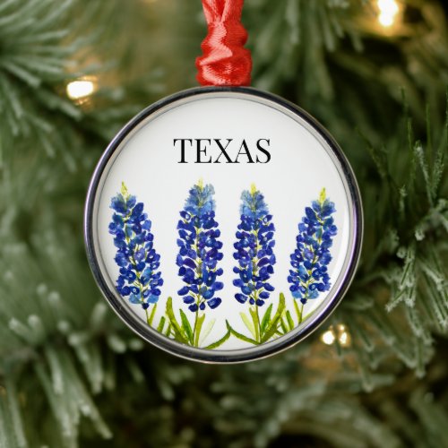 Bluebonnets Texas State Flowers Lupine Watercolor  Metal Ornament