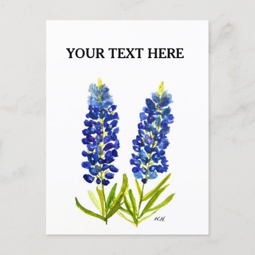 Bluebonnets Texas State Flowers Lupine Watercolor  Postcard