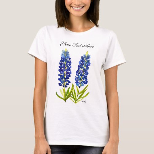 Bluebonnets Texas State Flowers Lupine Watercolor  T_Shirt