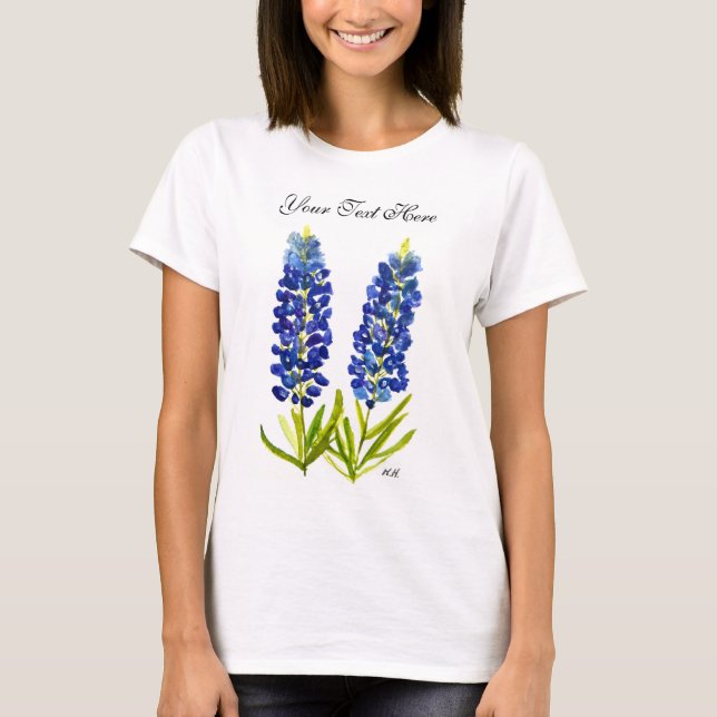 Bluebonnets Texas State Flowers Lupine Watercolor  T-Shirt (Front)
