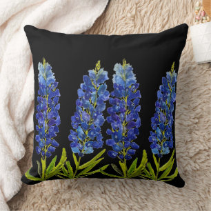 Bluebonnets Texas State Flowers Lupine Watercolor  Throw Pillow