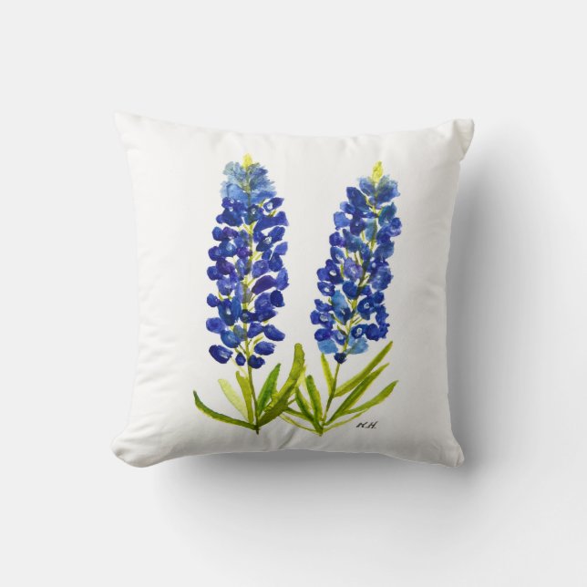 Bluebonnets Texas State Flowers Lupine Watercolor  Throw Pillow (Front)