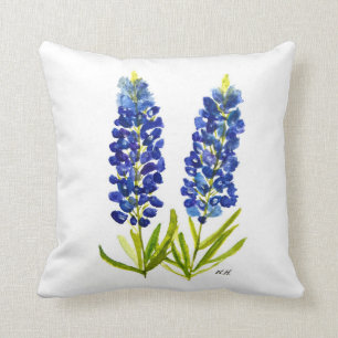 Bluebonnets Texas State Flowers Lupine Watercolor Throw Pillow
