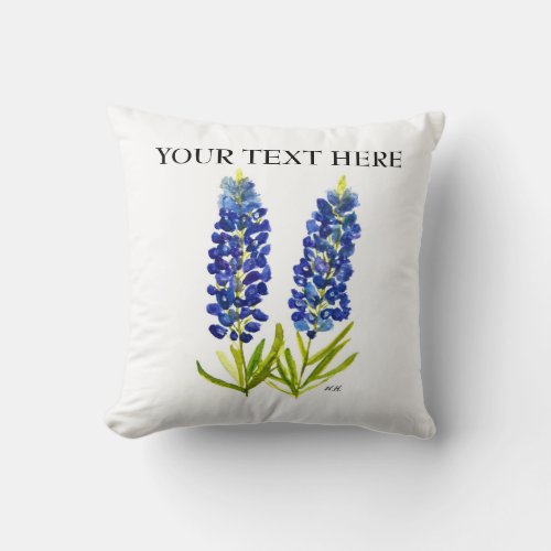 Bluebonnets Texas State Flowers Lupine Watercolor Throw Pillow