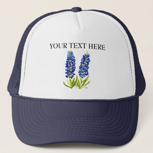 Bluebonnets Texas State Flowers Lupine Watercolor Trucker Hat