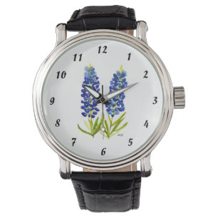 Bluebonnets Texas State Flowers Lupine Watercolor Watch