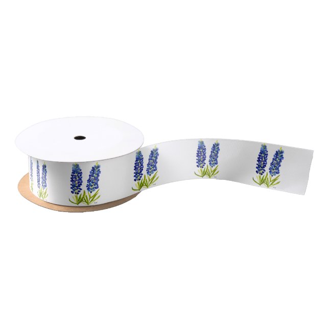 Bluebonnets Texas State Flowers Pattern Watercolor Satin Ribbon (Spool)