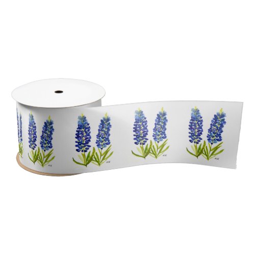 Bluebonnets Texas State Flowers Pattern Watercolor Satin Ribbon