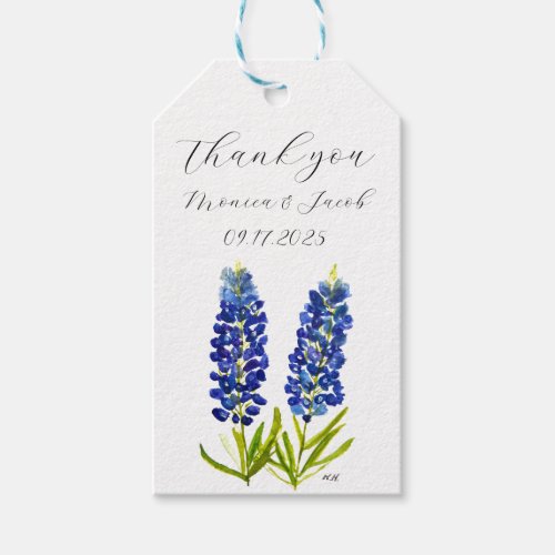 Bluebonnets Texas Watercolor Blue Floral Wedding Gift Tags