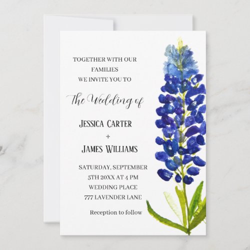 Bluebonnets Texas Watercolor Floral Wedding Invitation