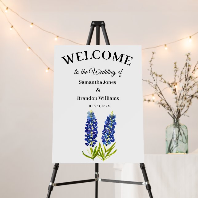 Bluebonnets Texas Wedding Floral Welcome Sign  (In Situ (Stand))