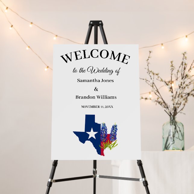 Bluebonnets Texas Wedding Floral Welcome Sign  (In Situ (Stand))