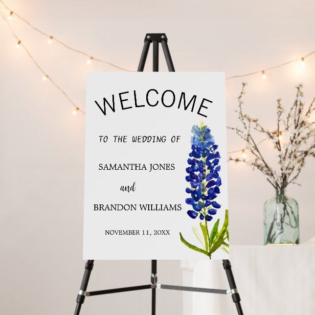 Bluebonnets Texas Wedding Floral Welcome Sign  (In Situ (Stand))