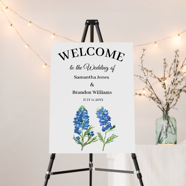 Bluebonnets Texas Wedding Floral Welcome Sign  (In Situ (Stand))