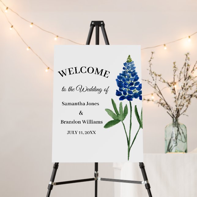 Bluebonnets Texas Wedding Floral Welcome Sign  (In Situ (Stand))
