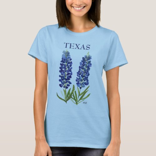 Bluebonnets Texas Wildflowers Lupine Watercolor T_Shirt