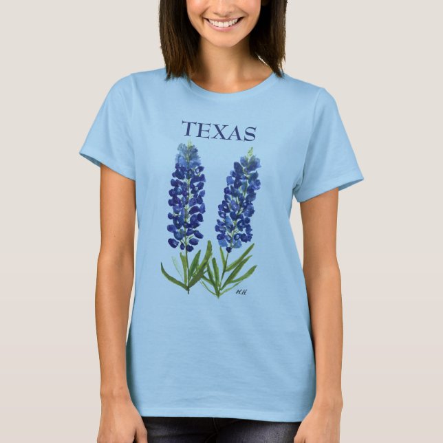 Bluebonnets Texas Wildflowers Lupine Watercolor T-Shirt (Front)