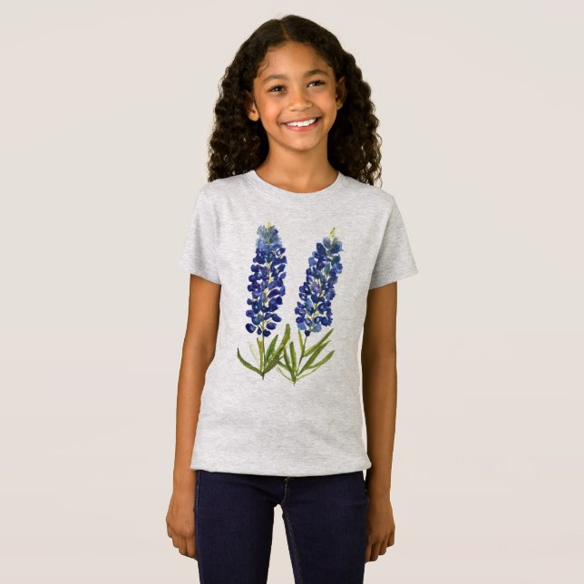 Bluebonnets Texas Wildflowers Lupine Watercolor T-Shirt (Front Full)