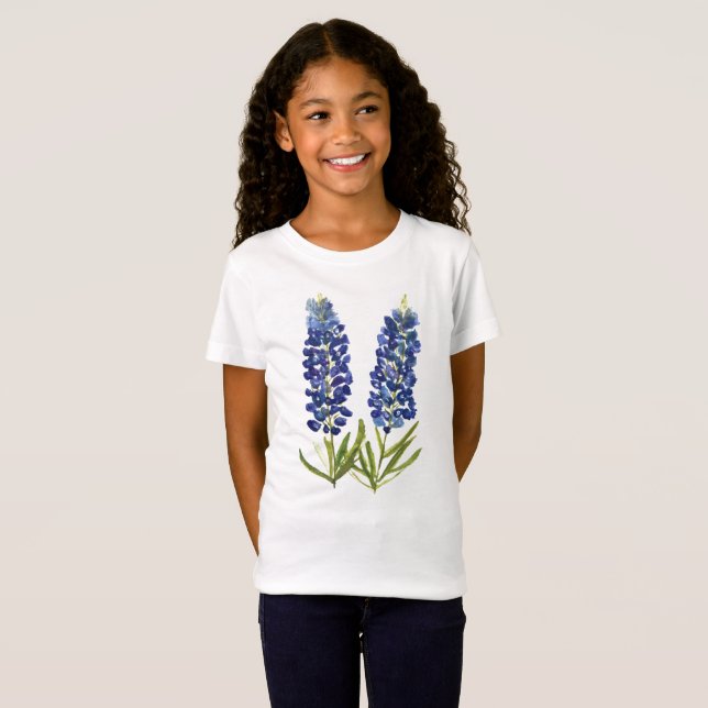 Bluebonnets Texas Wildflowers Lupine Watercolor T-Shirt (Front Full)