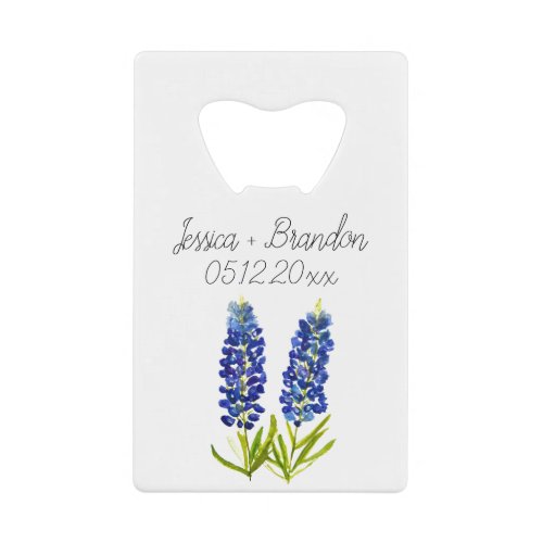 Bluebonnets Watercolor Blue Flower Floral Wedding Credit Card Bottle Opener