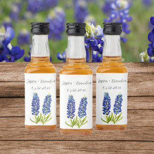 Bluebonnets Watercolor Blue Flower Floral Wedding Liquor Bottle Label