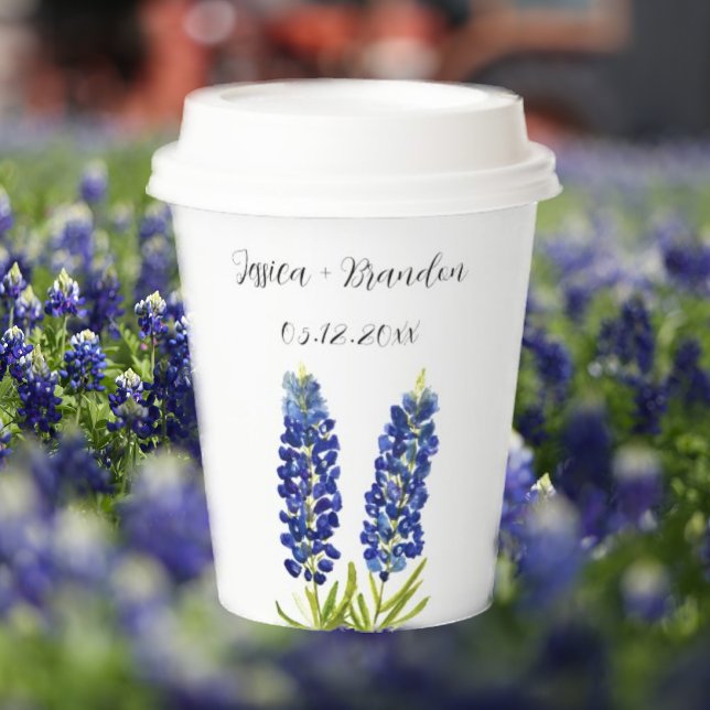 Bluebonnets Watercolor Blue Flower Floral Wedding Paper Cups (Creator Uploaded)
