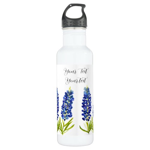 Bluebonnets Watercolor Blue Flower Floral Wedding Stainless Steel Water Bottle