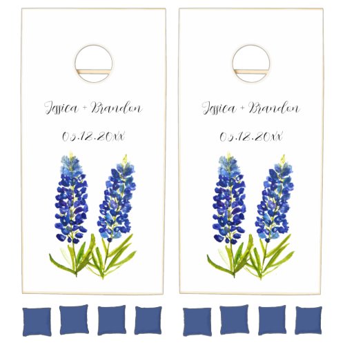 Bluebonnets Watercolor Blue Flowers Floral Wedding Cornhole Set