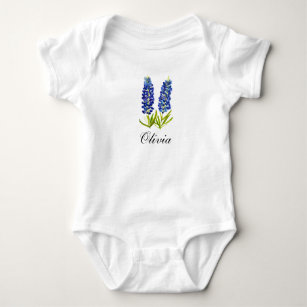 Bluebonnets watercolor Floral Girly Baby bodysuit