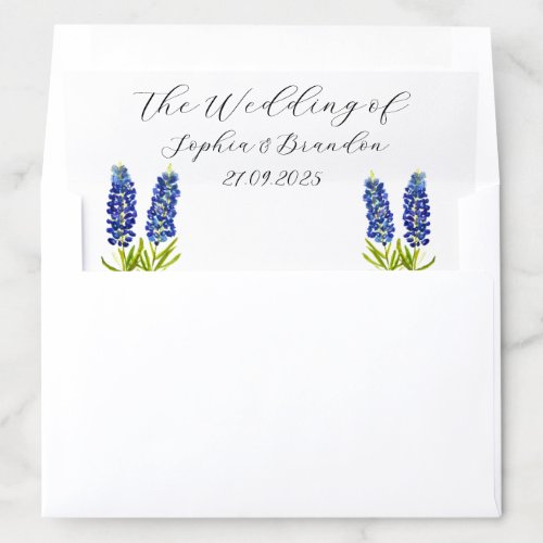 Bluebonnets Watercolor Floral Wildflowers Wedding Envelope Liner