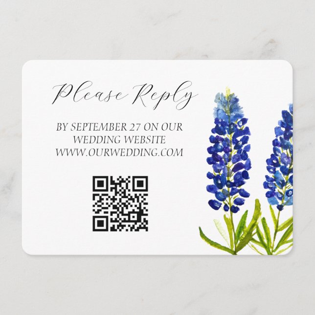 Bluebonnets Watercolor Flowers Floral Wedding  Enclosure Card (Front)
