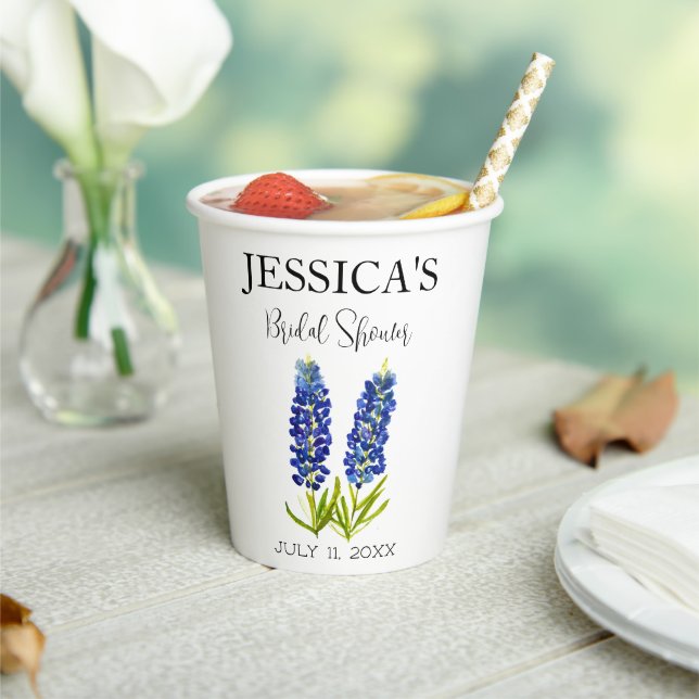 Bluebonnets Wildflower Blue Flowers Bridal Shower Paper Cups (Insitu)