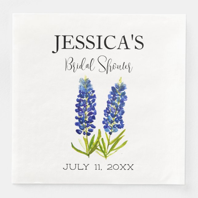 Bluebonnets Wildflower Blue Flowers Bridal Shower Paper Dinner Napkins (Front)