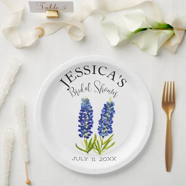 Bluebonnets Wildflower Blue Flowers Bridal Shower Paper Plates (Wedding)