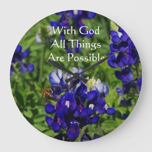Bluebonnets With God All Things Are Possible Large Clock