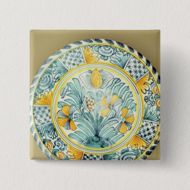 Bluedash' Delftware charger, Lambeth pottery Pinback Button (Front)