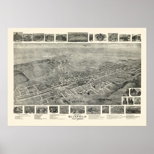 Bluefield WV Panoramic Map _ 1911 Poster