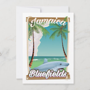 Bluefields, Jamaica beach vacation poster. Invitation