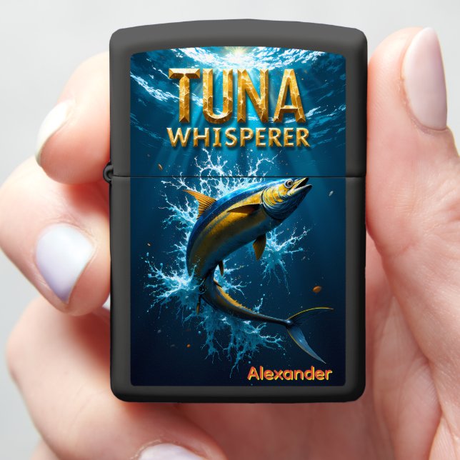 Bluefin Battle Personalized Offshore Angler Zippo Lighter (In Hand)