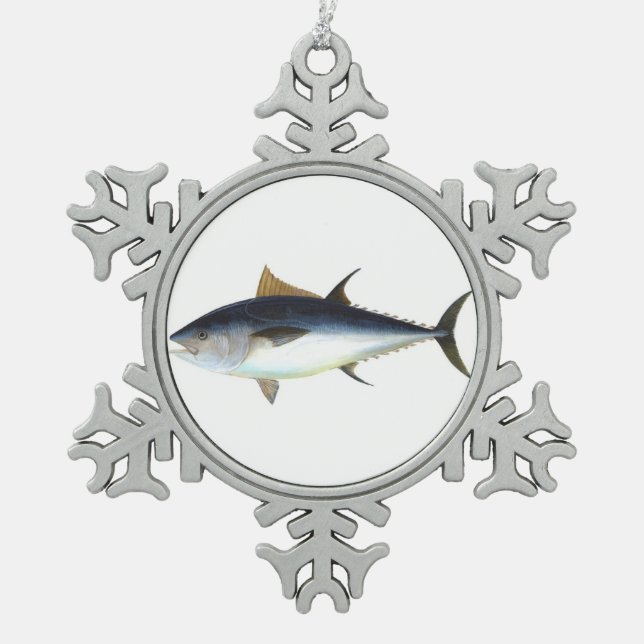 Bluefin Tuna illustration Snowflake Pewter Christmas Ornament (Front)