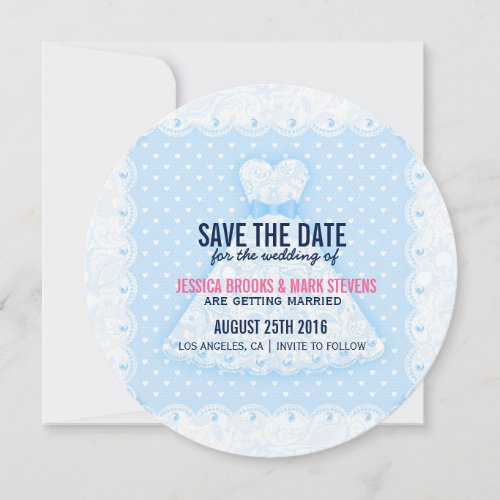 BlueFloral Lace  Wedding Dress _Save The Date Invitation