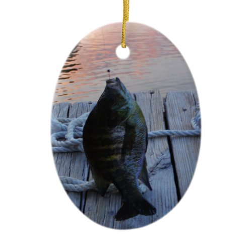 Bluegill at sunset Lake Arrowhead Ceramic Ornament