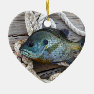 Bluegill fish on dock and rope ceramic ornament