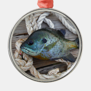 Bluegill fish on dock and rope metal ornament