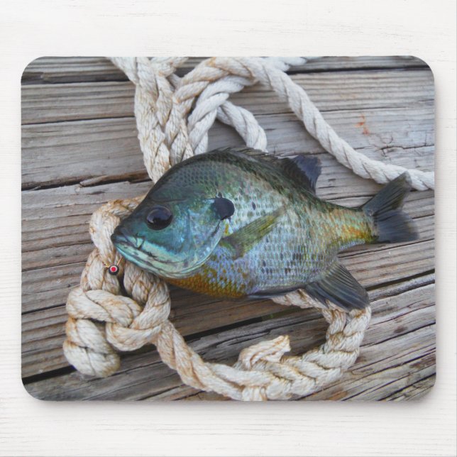 Bluegill fish on dock and rope mouse pad (Front)