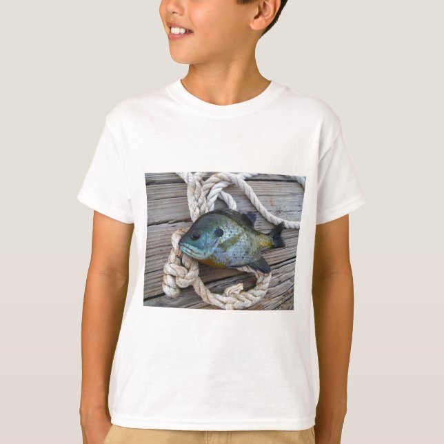 Bluegill fish on dock and rope T-Shirt (Front)